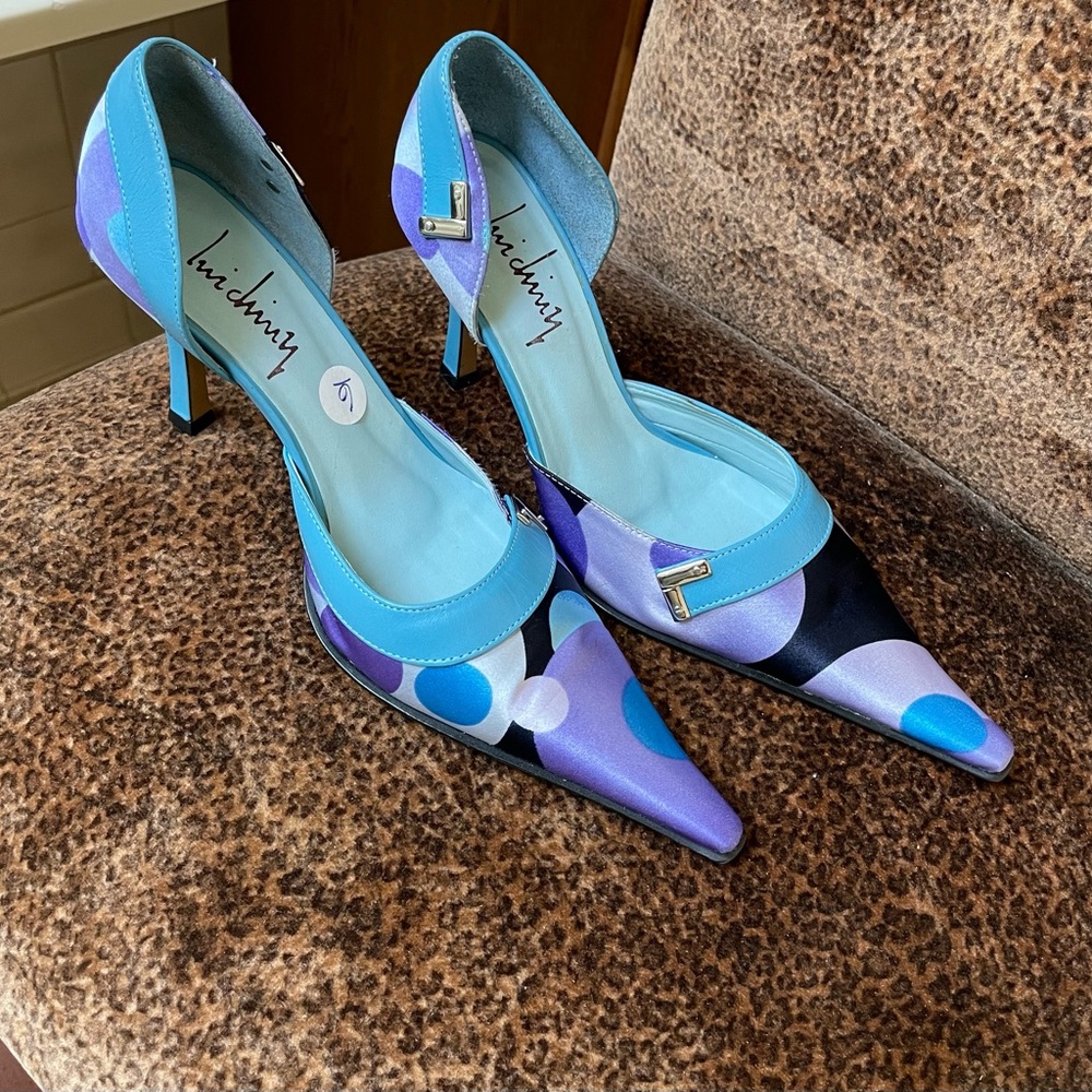 Luichiny - Printed Cloth and Blue Leather, pointed toed pumps - Picture 2 of 16